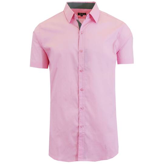 Galaxy by Harvic Men's Short Sleeve Slim Fit Button Down Dress Shirt - Pink, Small Galaxy by Harvic Men's Short Sleeve Slim Fit Button Down Dress Shirt - Pink, Small